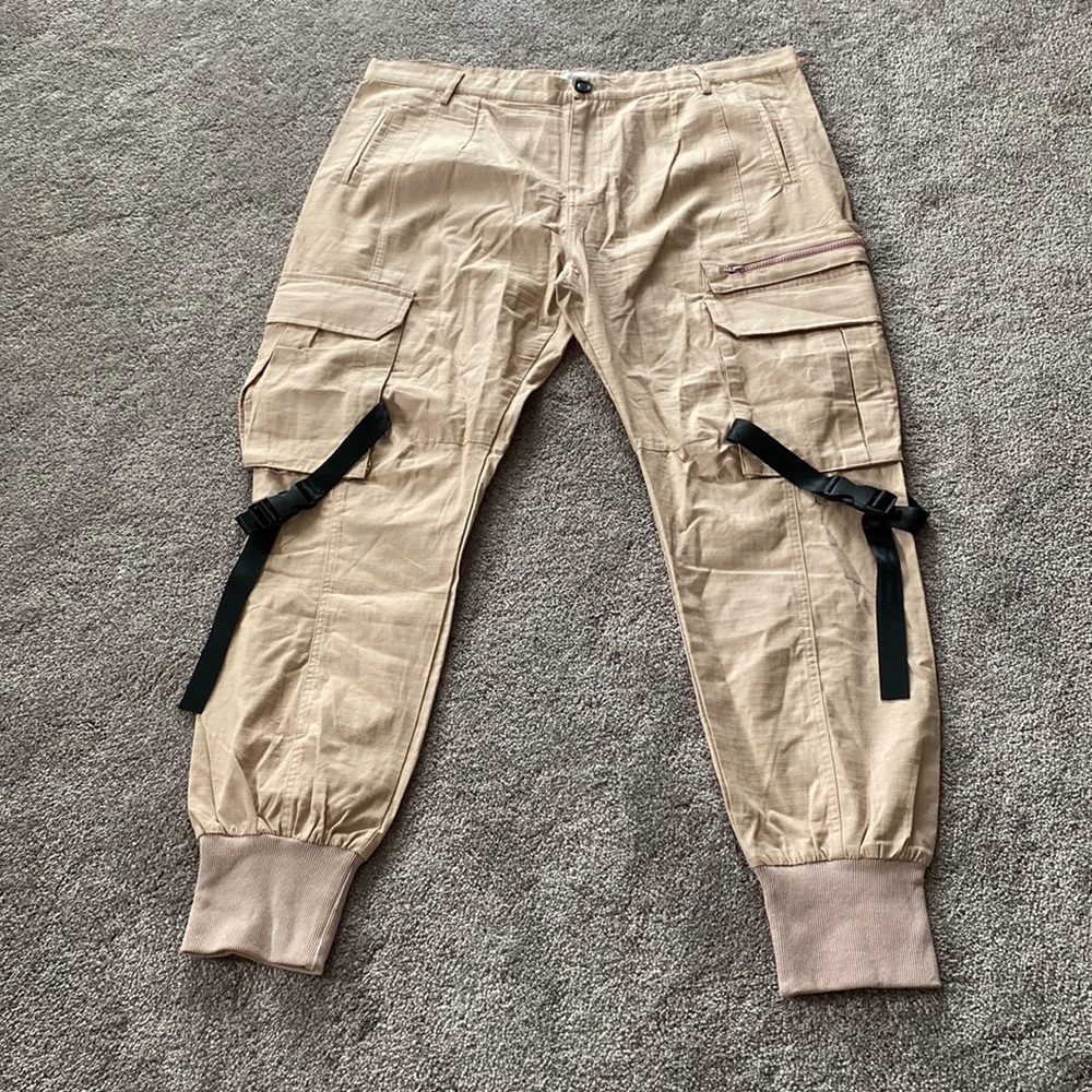 Fashion Nova Tan Cargo Jogger Pants Streetwear Utility SIZE XXL